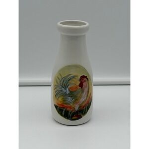 CounterArt Susan Winget Rooster Ceramic Milk Bottle Vase White Farmhouse Decor